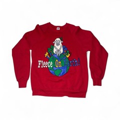 90s Jerzees Fleece Earth Sheep Globe Crewneck Red XL 21×28