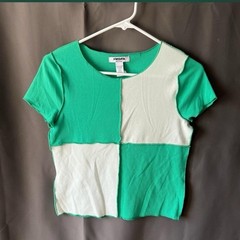 RSQ Womens Green White Colorblock Rib Knit Short Sleeve Tee XL(2025-1)