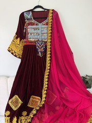beautiful, heavily embellished Afghan/Kuchi-style traditional dress