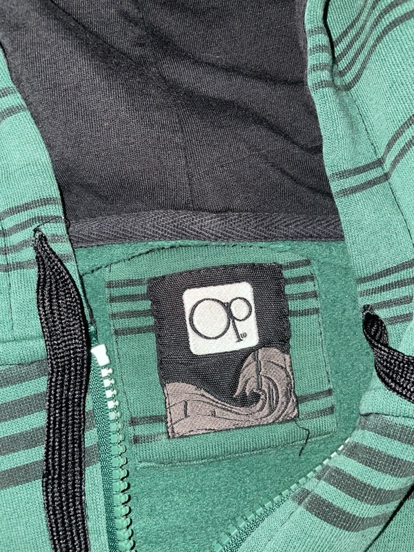 OP Green/Black Striped Full Zip Hoodie w Pockets Long Sleeve Mens Size L gallery