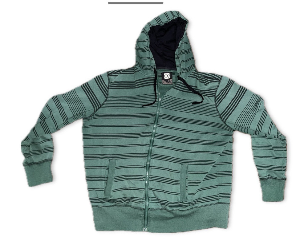 OP Green/Black Striped Full Zip Hoodie w Pockets Long Sleeve Mens Size L