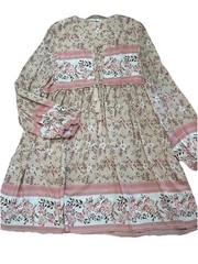 R Vivimos Size XL Coral & Pink Coral Long Sleeve Floral Dress Beach Boho Peasant