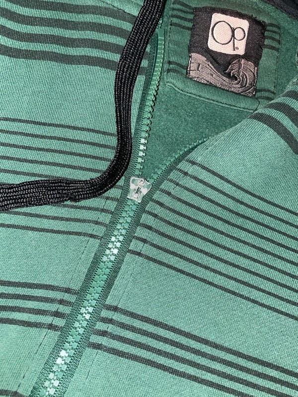 OP Green/Black Striped Full Zip Hoodie w Pockets Long Sleeve Mens Size L gallery