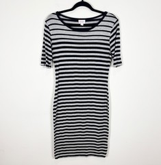 LuLaRoe Julia Form Fitting Knee Length Knit Women’s Dress Black and Gray Stripes