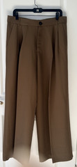 Zara Women’s Olive Green Wide Leg Trousers Zip Button Hook- Eye Waist Size L