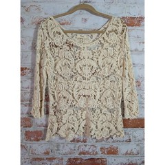 Adiva Crochet Lace Top Womens M Ivory Cottagecore Prairie Boho Fairy Festival