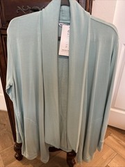 Athleta NWT Pranayama Open Front Woman’s M Cardigan in Aqua Pockets Thumb Holes