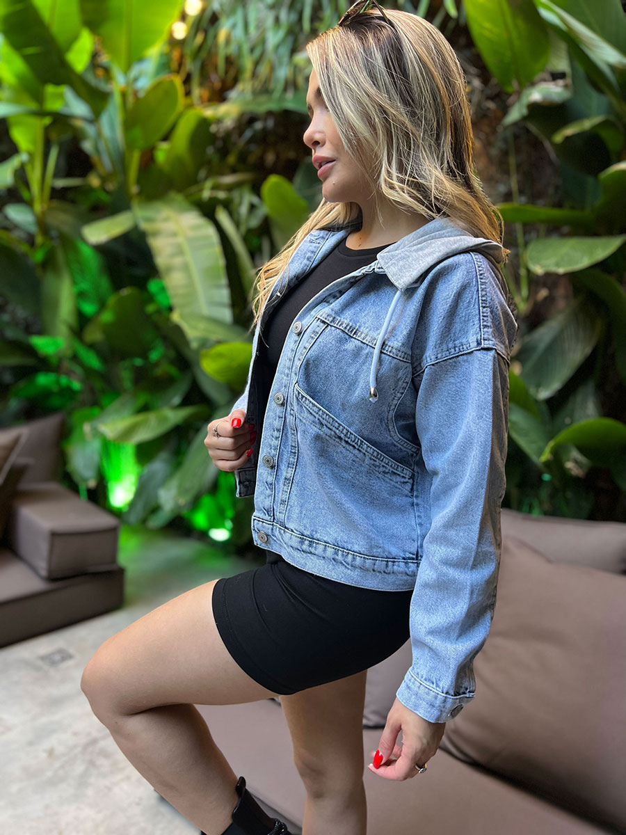 CHAQUETA JEAN OVERSIZE CAPUCHA GRIS REMOVIBLE TOP SECRET - Imagen 2