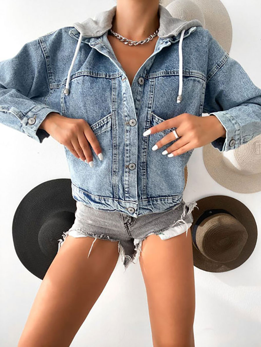 CHAQUETA JEAN OVERSIZE CAPUCHA GRIS REMOVIBLE TOP SECRET - Imagen 4