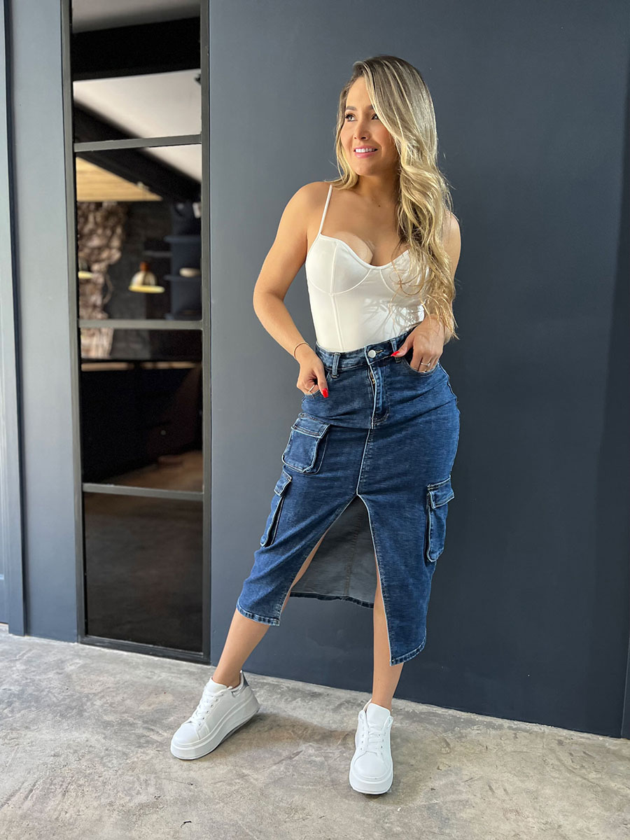 FALDA LARGA DE JEAN CARGO REDIAL PARIS PREMIUM DENIM COLLECTION