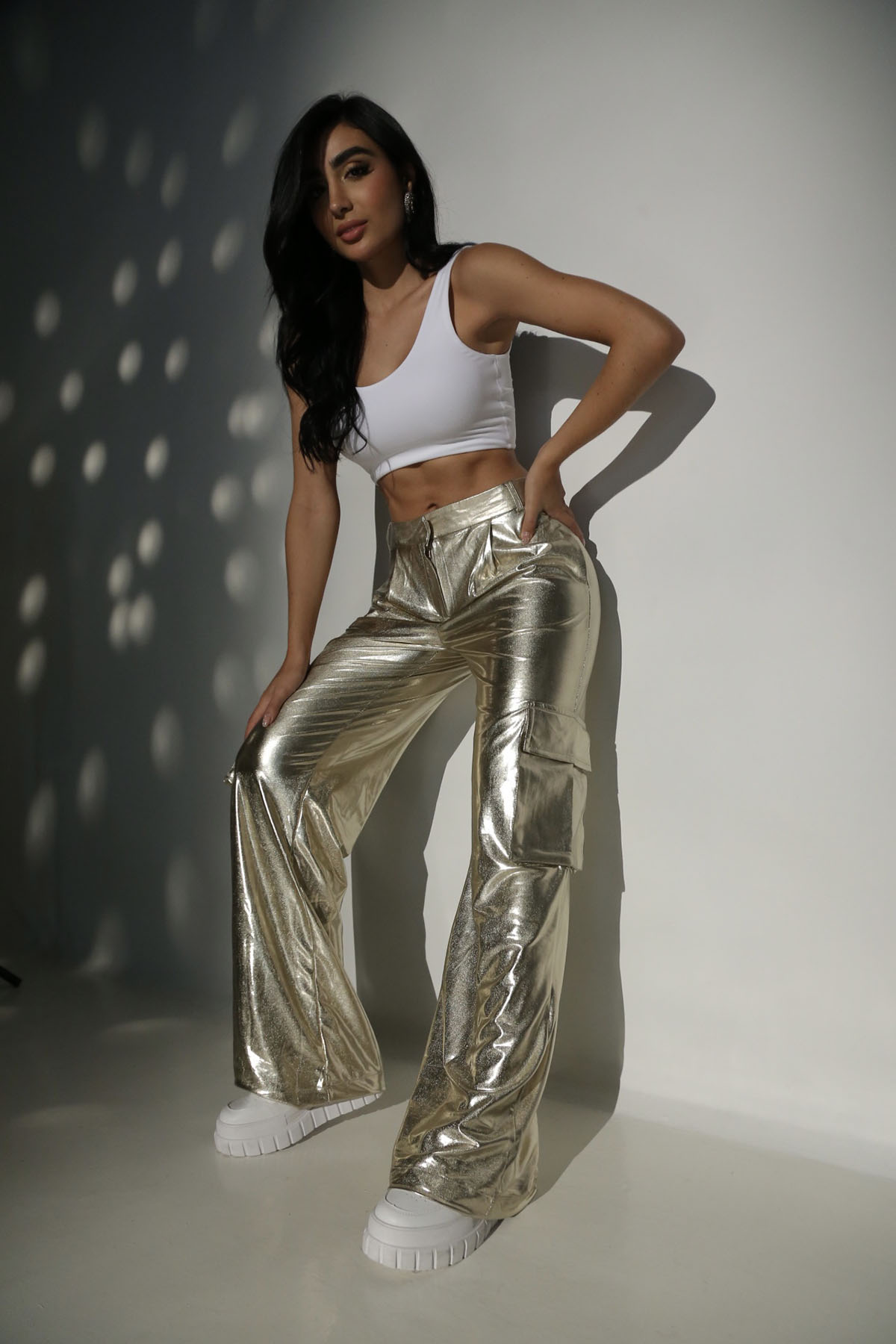 PANTALON CARGO METALIZADO BOTA RECTA