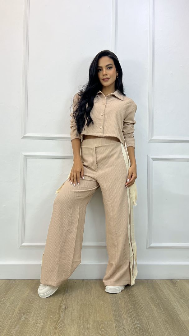 SET CAMISA TIRAS LATERALES SUDADERA TELA GALLETA